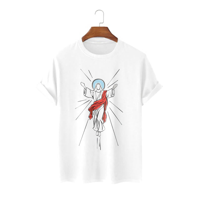 Christianartworkshop Minimalist Style Ascension of Christ Art Short Sleeve Washed T-shirt