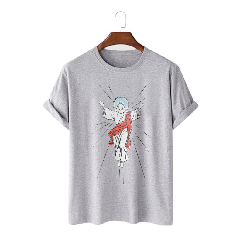 Christianartworkshop Minimalist Style Ascension of Christ Art Short Sleeve Washed T-shirt