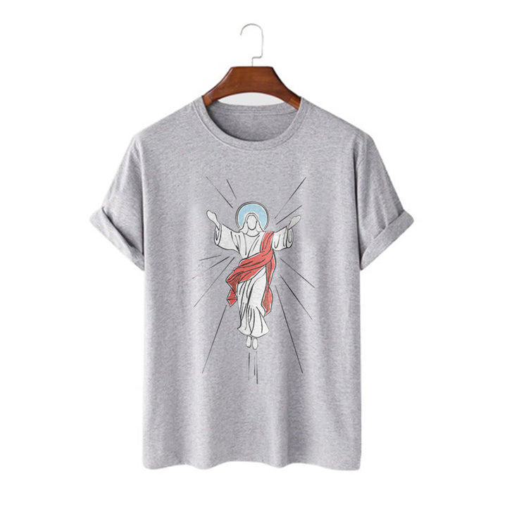 Christianartworkshop Minimalist Style Ascension of Christ Art Short Sleeve Washed T-shirt