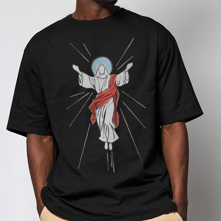 Christianartworkshop Minimalist Style Ascension of Christ Art Short Sleeve Washed T-shirt