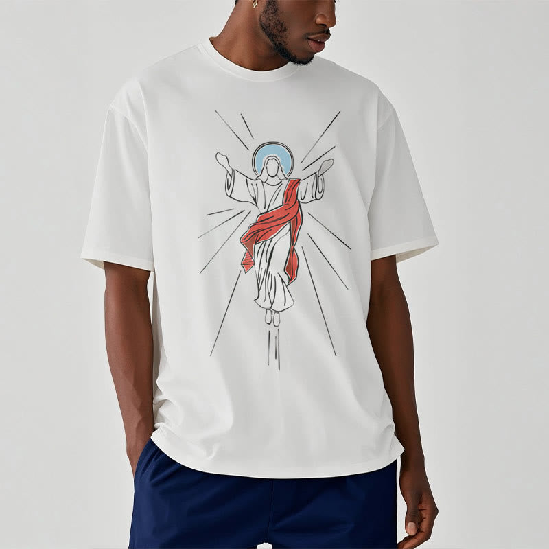 Christianartworkshop Minimalist Style Ascension of Christ Art Short Sleeve Washed T-shirt