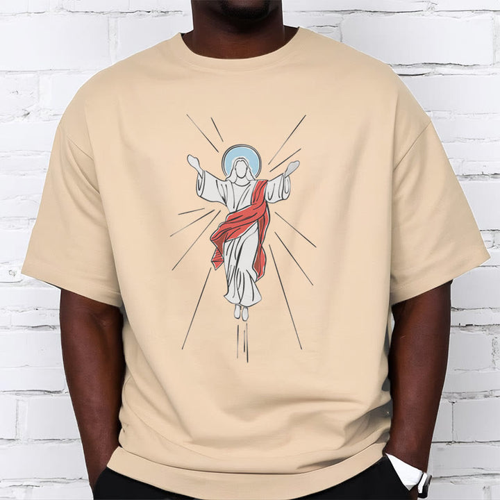 Christianartworkshop Minimalist Style Ascension of Christ Art Short Sleeve Washed T-shirt