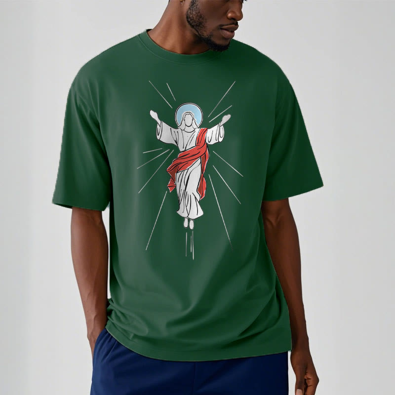 Christianartworkshop Minimalist Style Ascension of Christ Art Short Sleeve Washed T-shirt