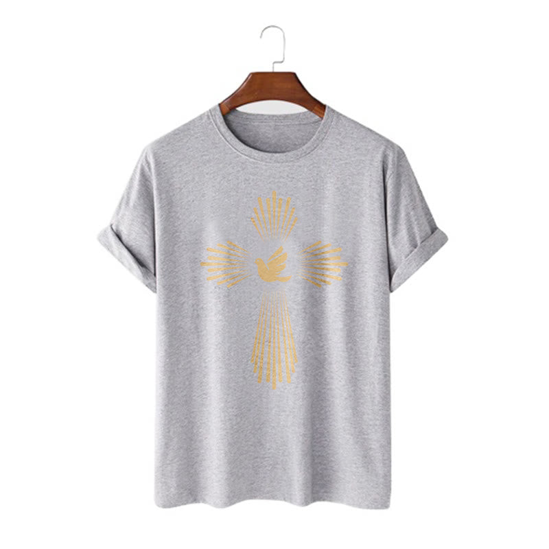 Christianartworkshop Minimalist Style Holy Spirit Dove Golden Cross and Short Sleeve T-shirt - Grey - 2XL - image 18