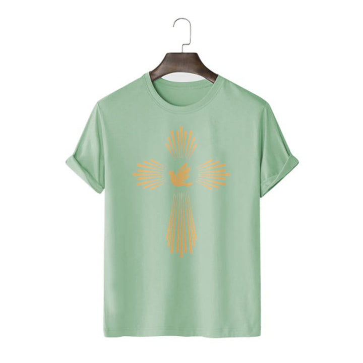 Christianartworkshop Minimalist Style Holy Spirit Dove Golden Cross and Short Sleeve Washed T-shirt