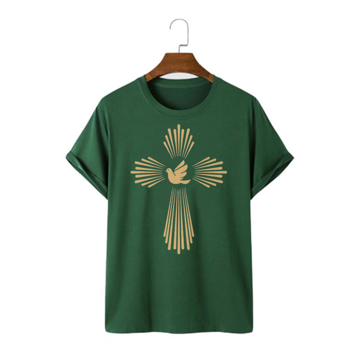 Christianartworkshop Minimalist Style Holy Spirit Dove Golden Cross and Short Sleeve T-shirt - Dark Green - 2XL - image 9