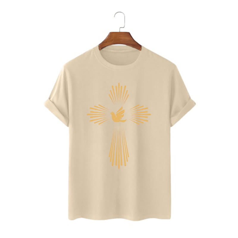 Christianartworkshop Minimalist Style Holy Spirit Dove Golden Cross and Short Sleeve T-shirt - Khaki - 2XL - image 7