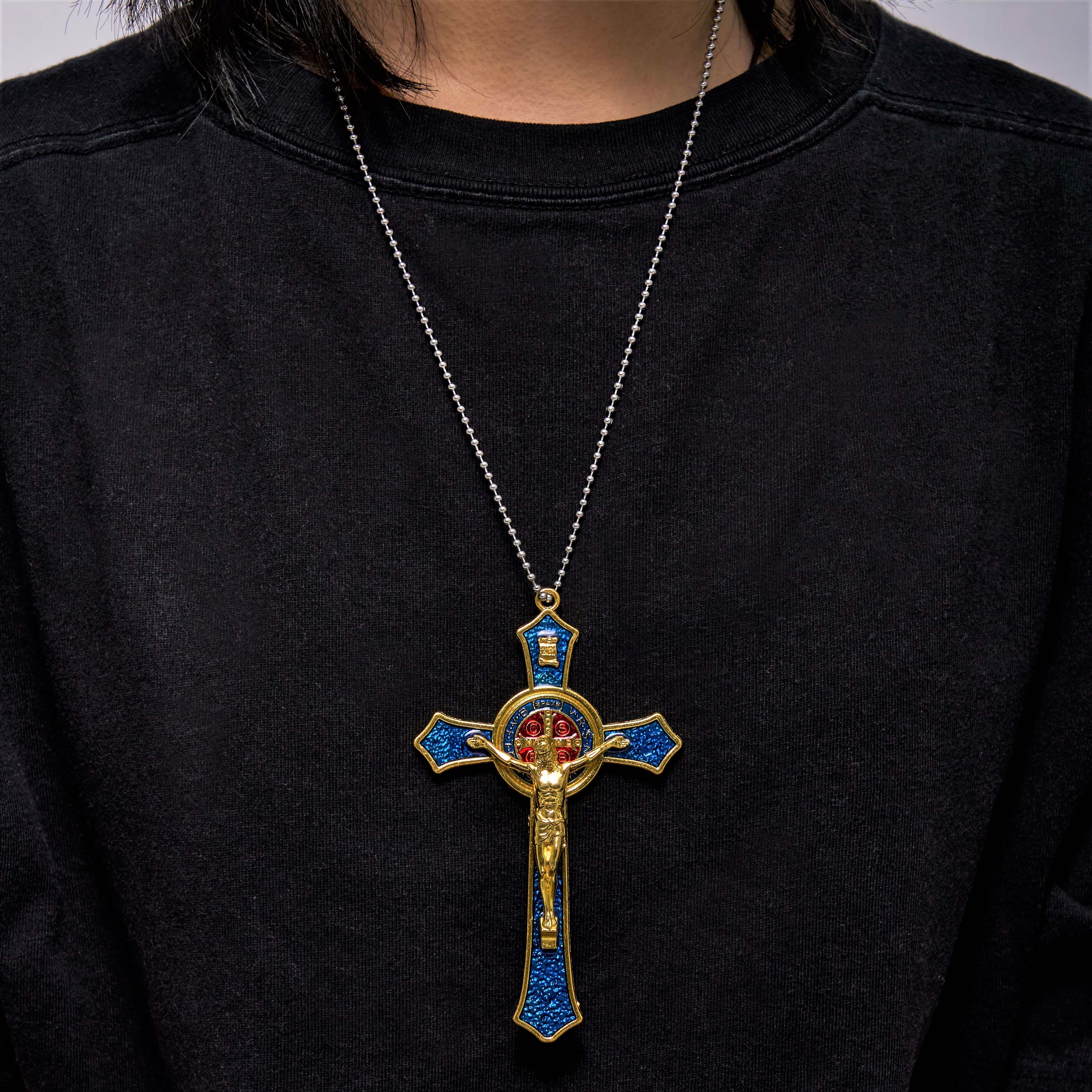 Christianartworkshop Classic Style Red/Blue Crafted Crucifix Big