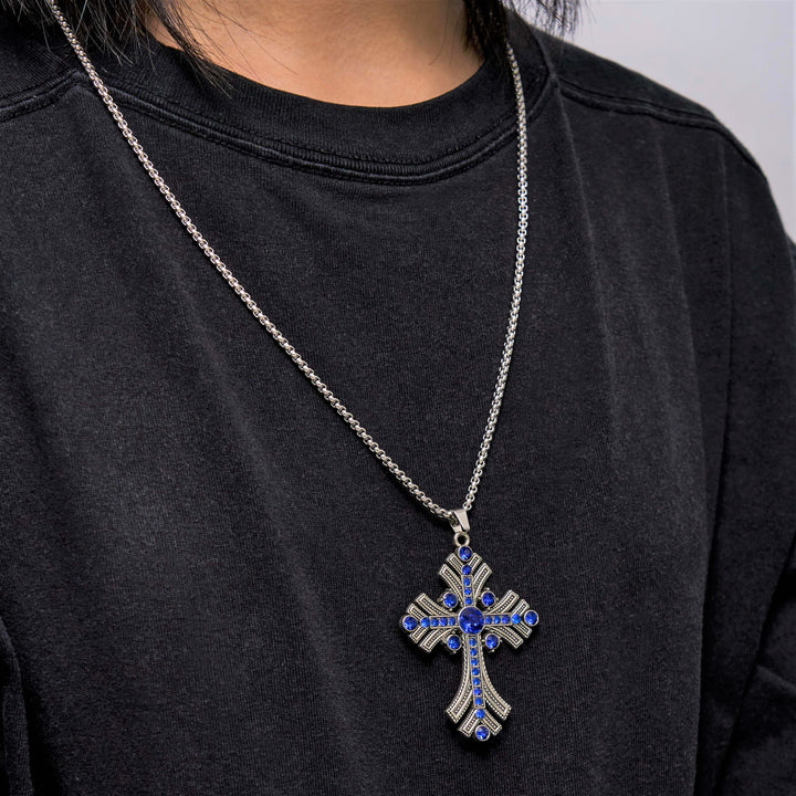 FREE Today: Christianartworkshop Retro Bohemian Style Blue Gemstones Cross Pendant Necklace