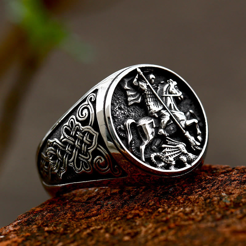 Christianartworkshop Classic Retro Style St. George Dargon Figurine Alloy Ring