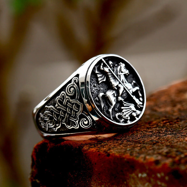 Christianartworkshop Classic Retro Style St. George Dargon Figurine Alloy Ring