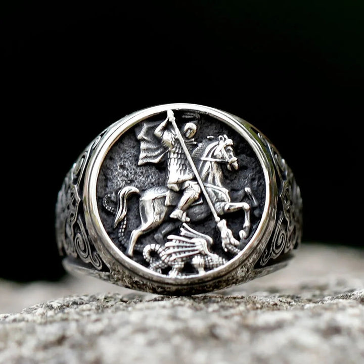 Christianartworkshop Classic Retro Style St. George Dargon Figurine Alloy Ring