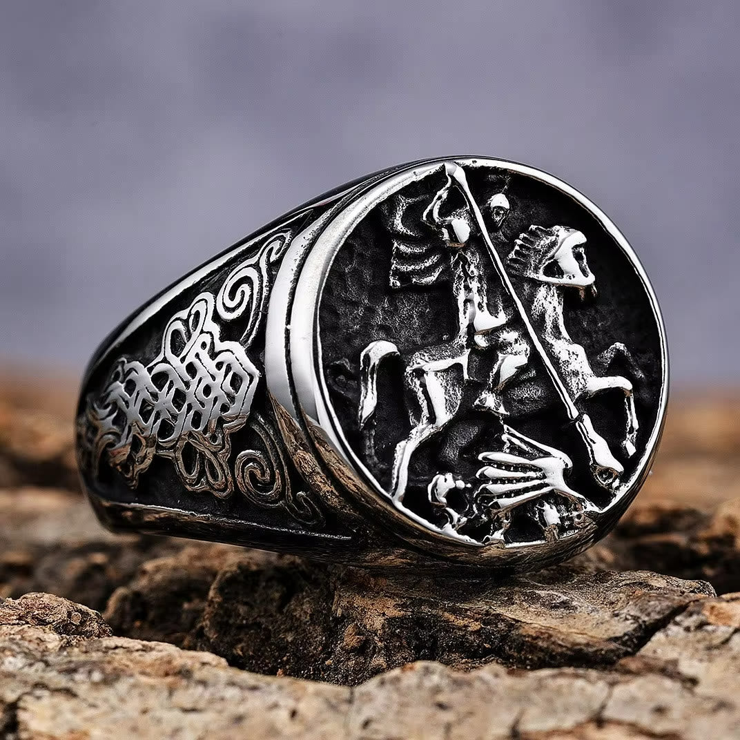 Christianartworkshop Classic Retro Style St. George Dargon Figurine Alloy Ring - US 13 - image 0