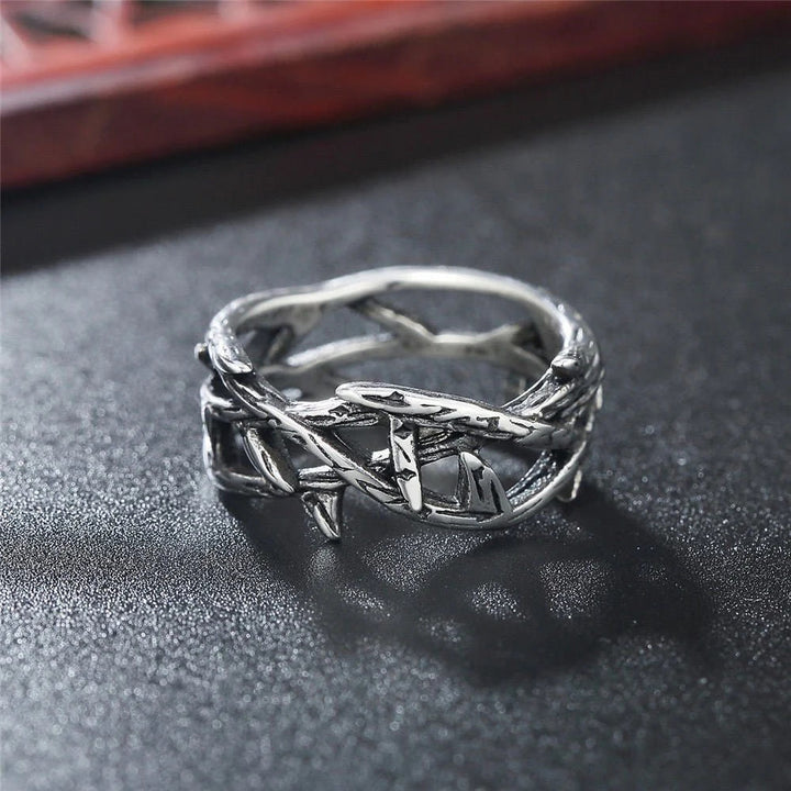 Christianartworkshop Crafted Retro Style Jesus Crown of Thorns Titanium Steel Ring