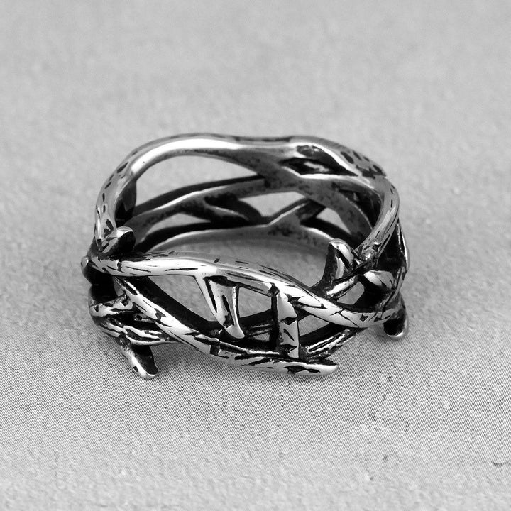 Christianartworkshop Crafted Retro Style Jesus Crown of Thorns Titanium Steel Ring