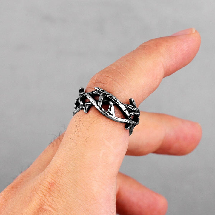 Christianartworkshop Crafted Retro Style Jesus Crown of Thorns Titanium Steel Ring