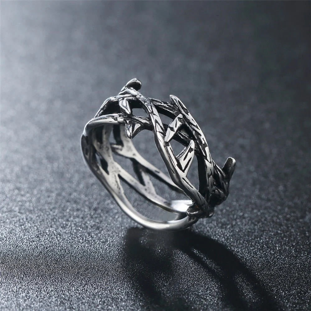 Christianartworkshop Crafted Retro Style Jesus Crown of Thorns Titanium Steel Ring