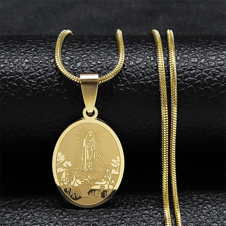 Christianartworkshop Classic Style Our Lady of Fatima Pendant Crafted Blessing Necklace