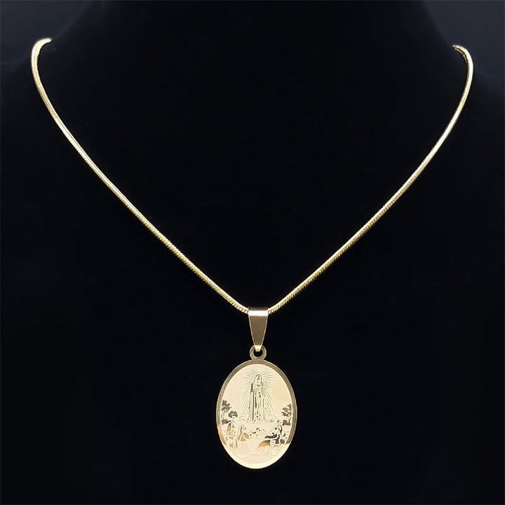 Christianartworkshop Classic Style Our Lady of Fatima Pendant Crafted Blessing Necklace