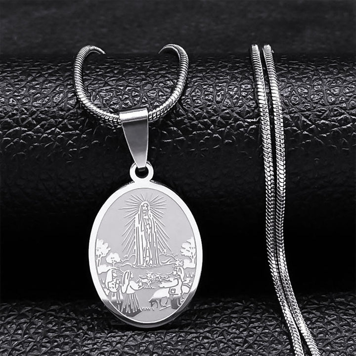 Christianartworkshop Classic Style Our Lady of Fatima Pendant Crafted Blessing Necklace