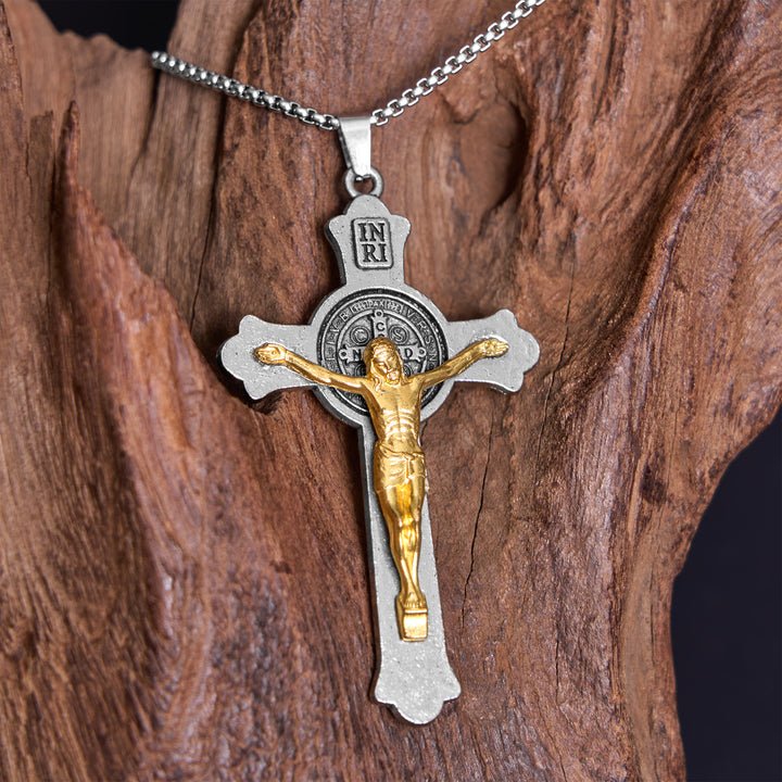 FREE Today: Christianartworkshop Classic Style St. Benedict Icon Jesus Crucifix Alloy Pendant Necklace