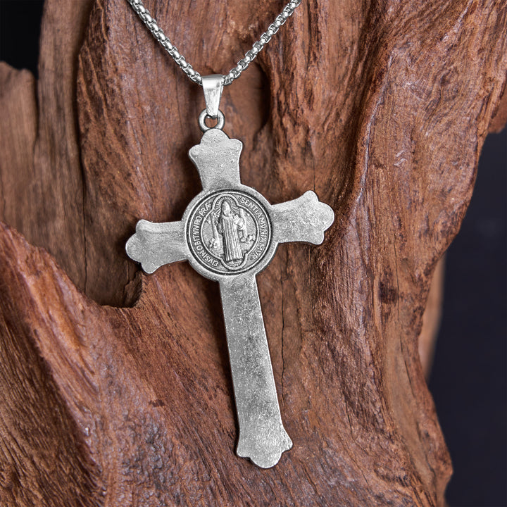 Christianartworkshop Classic Style St. Benedict Icon Jesus Crucifix Alloy Pendant Necklace