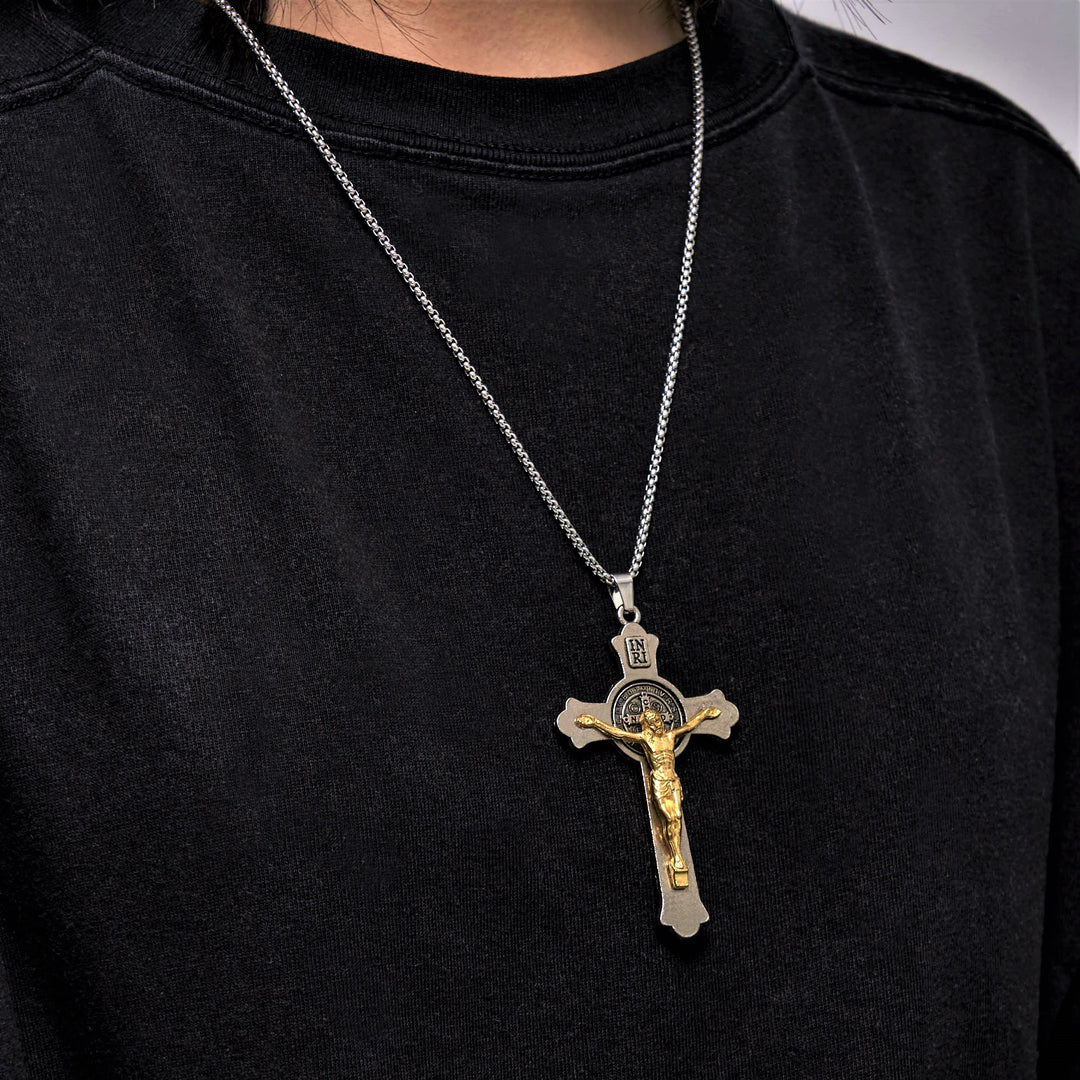 Christianartworkshop Classic Style St. Benedict Icon Jesus Crucifix Alloy Pendant Necklace