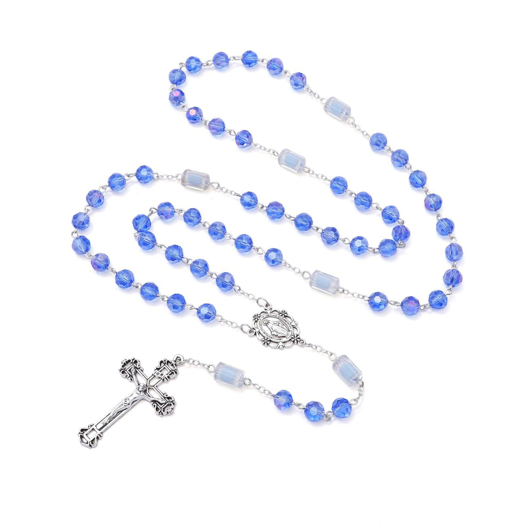 FREE Today: Christianartworkshop Miraculous Medal & Crucifix of 6 mm Polyhedron Blue Crystal Alloy Chain Rosary