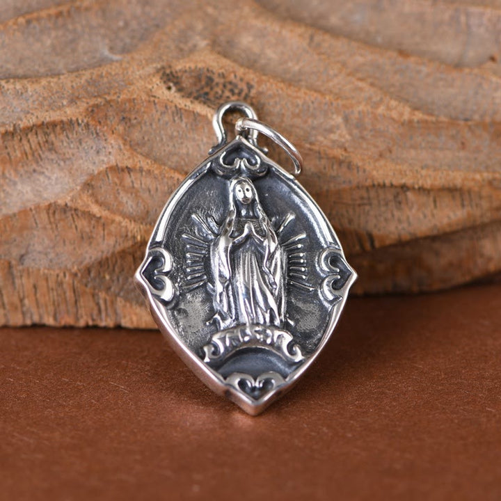 Christianartworkshop Retro Style Crafted Our Lady of Guadalupe Sterling Silver Pendant Necklace