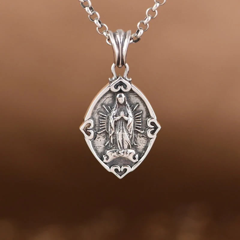 Christianartworkshop Retro Style Crafted Our Lady of Guadalupe Sterling Silver Pendant Necklace