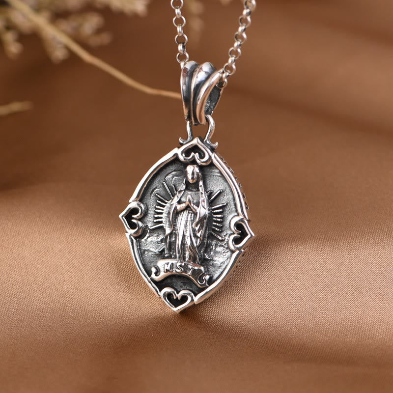 Christianartworkshop Retro Style Crafted Our Lady of Guadalupe Silver Pendant Necklace