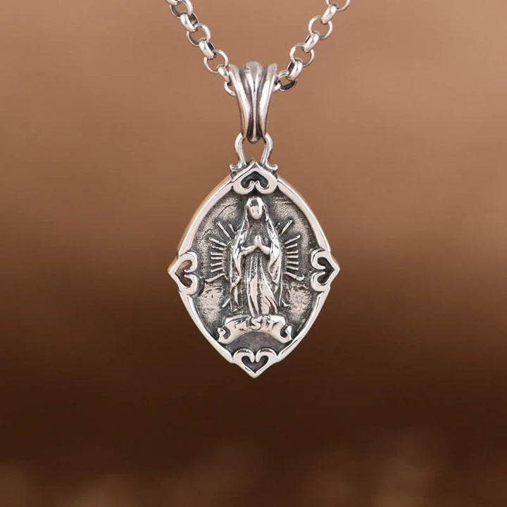 Christianartworkshop Retro Style Crafted Our Lady of Guadalupe Silver Pendant Necklace