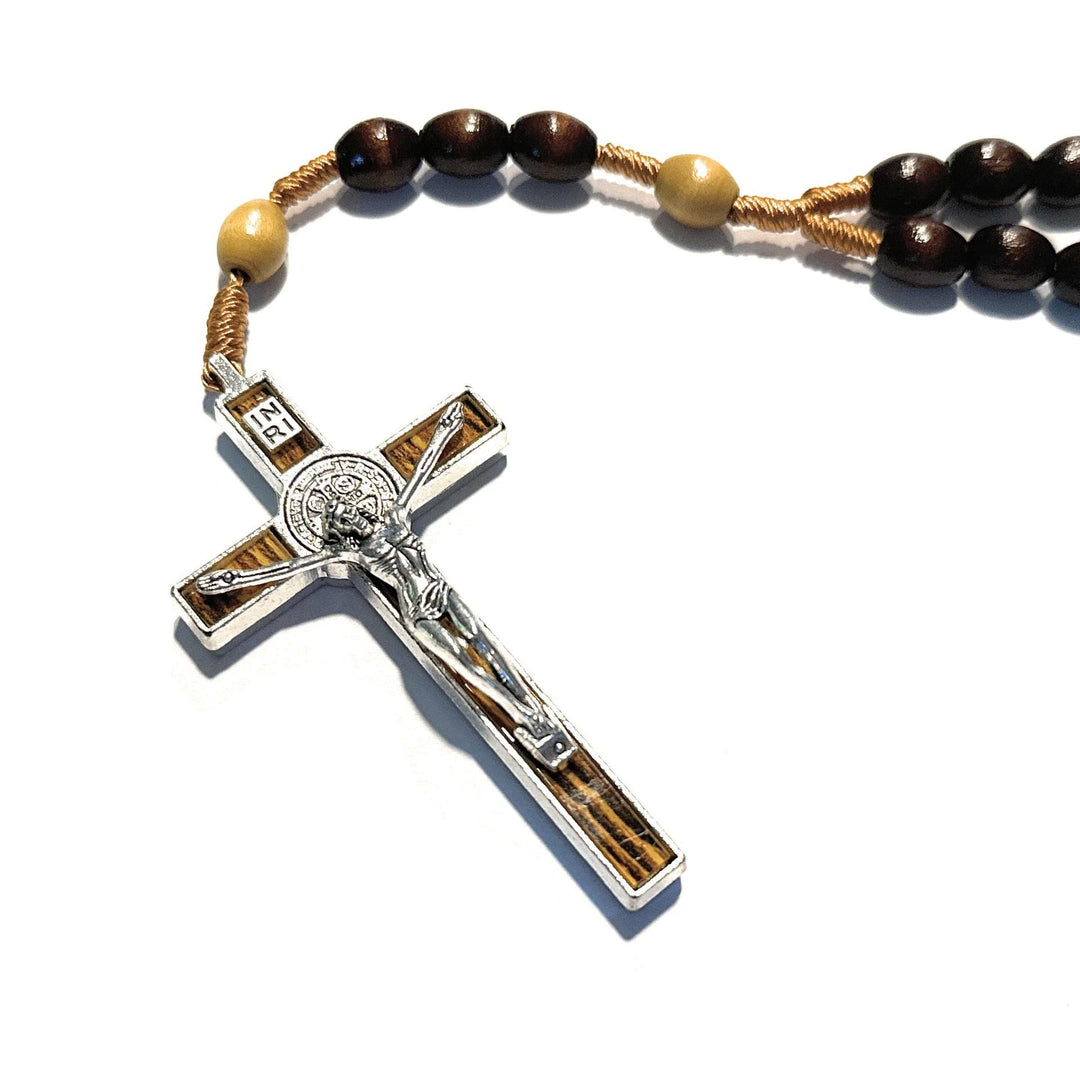 Christianartworkshop Crucifix of 8 mm Oval Multicolor Wood Nylon Cord Rosary