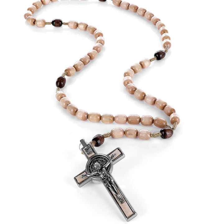 Christianartworkshop Crucifix of 8 mm Oval Multicolor Wood Nylon Cord Rosary