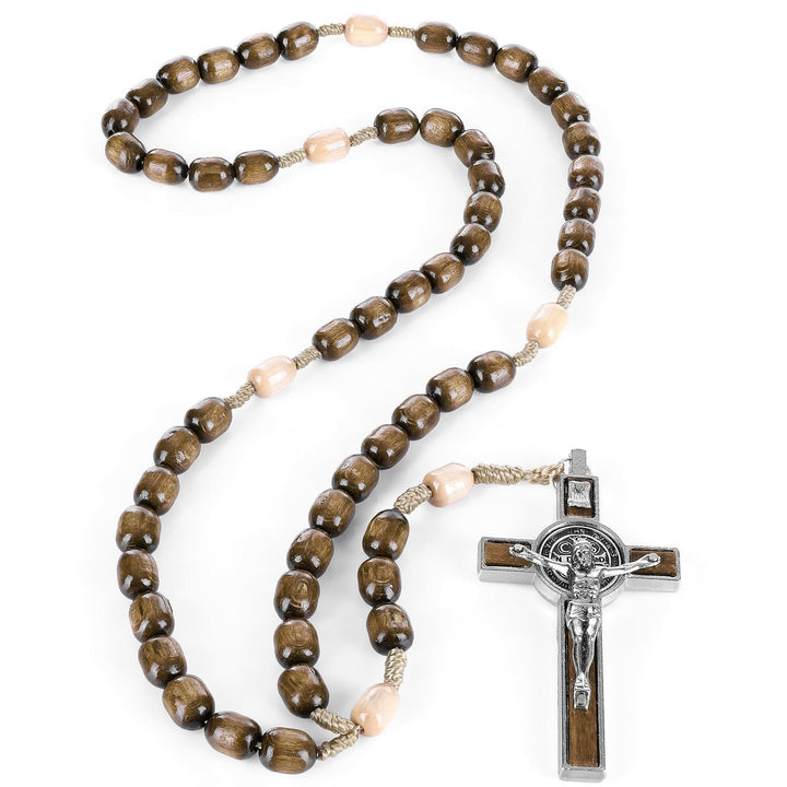 Christianartworkshop Crucifix of 8 mm Oval Multicolor Wood Nylon Cord Rosary