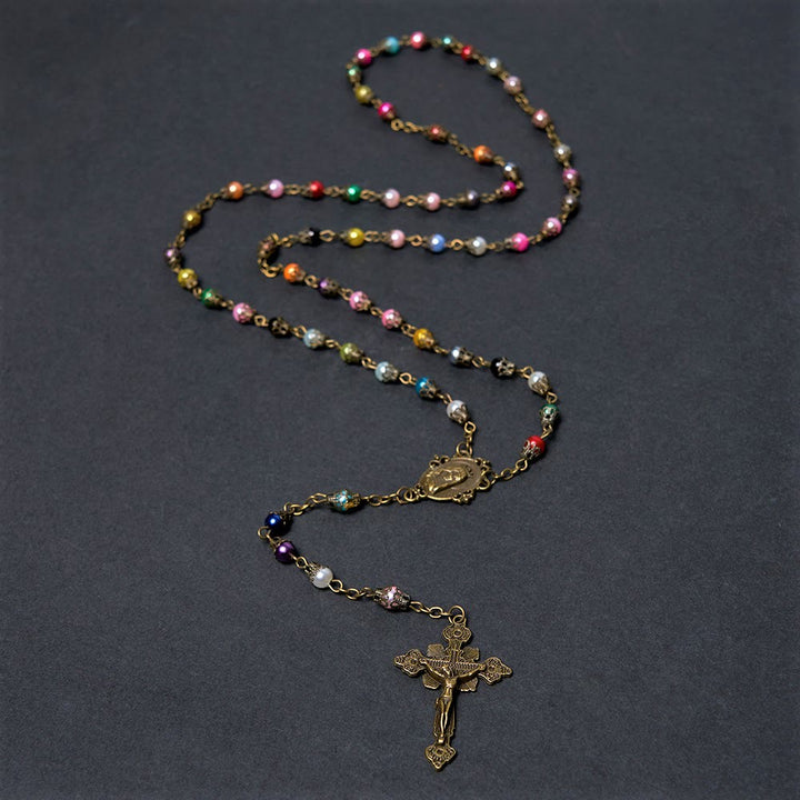 Discount Today: Our Lady of Fátima & Crucifix of 6 mm Round Multicolor Acrylic Alloy Chain Rosary