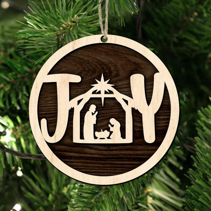 Christianartworkshop Minimalist Style Wooden Nativity Scene Joy Pendant Christmas Nativity Hanging Ornaments