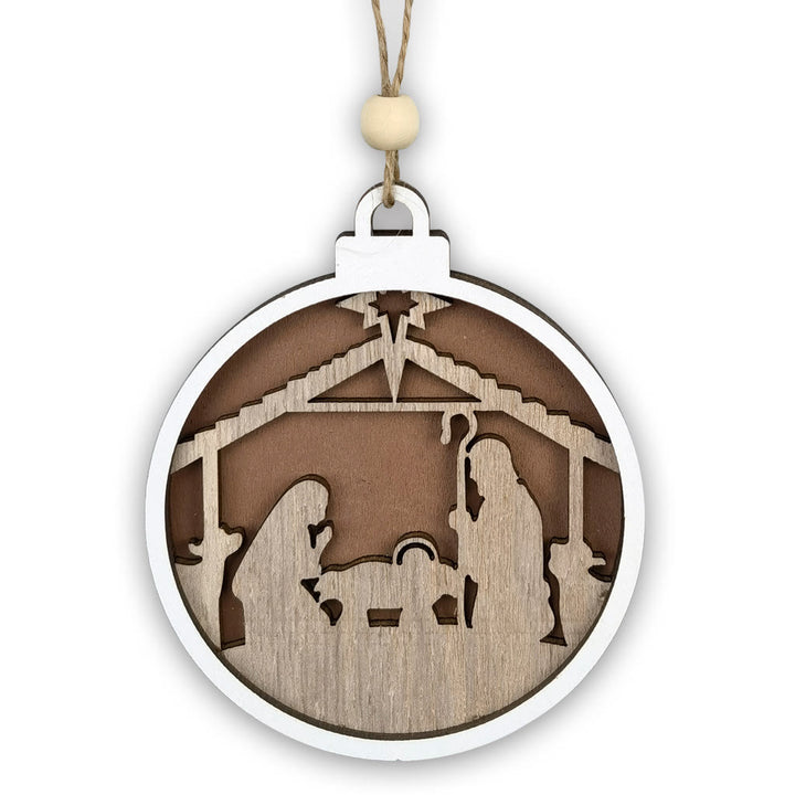 Christianartworkshop Minimalist Style Layered Wooden Jesus Nativity Scene Pendant Christmas Nativity Hanging Ornaments