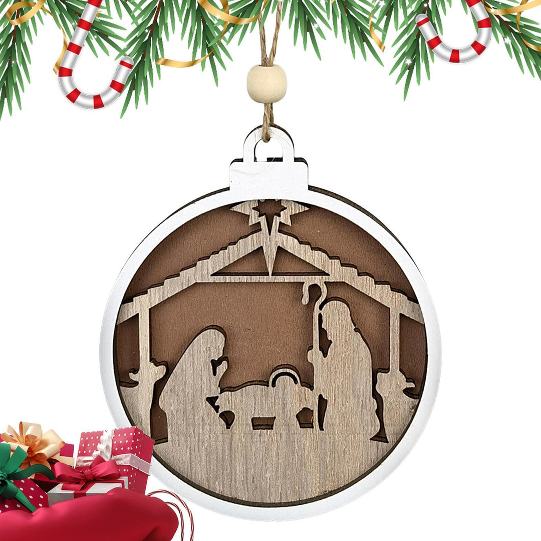 Christianartworkshop Minimalist Style Layered Wooden Jesus Nativity Scene Pendant Christmas Nativity Hanging Ornaments