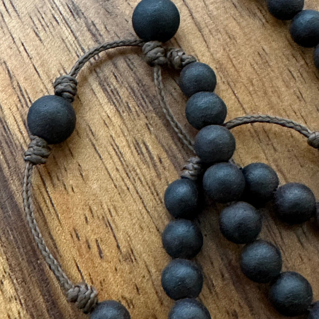 Christianartworkshop Rustic-Contemporary Cross of 7 mm Round Natural Wood Beads Rope Weaving Chain Rosary - image 3
