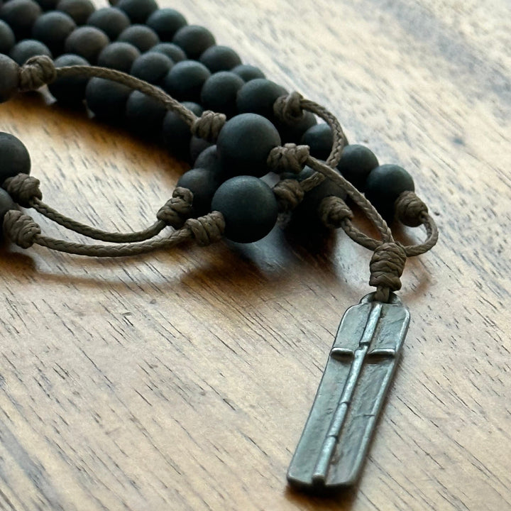 Christianartworkshop Rustic-Contemporary Cross of 7 mm Round Natural Wood Beads Rope Weaving Chain Rosary - image 4