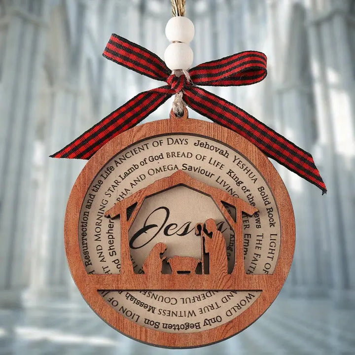 Christianartworkshop Rustic Style Wooden Layered Nativity Scene Jesus Titles Christmas Nativity Hanging Ornaments