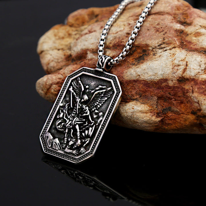 Christianartworkshop Classic Style St. Michael the Archangel Protection Stainless Steel Pendant Necklace