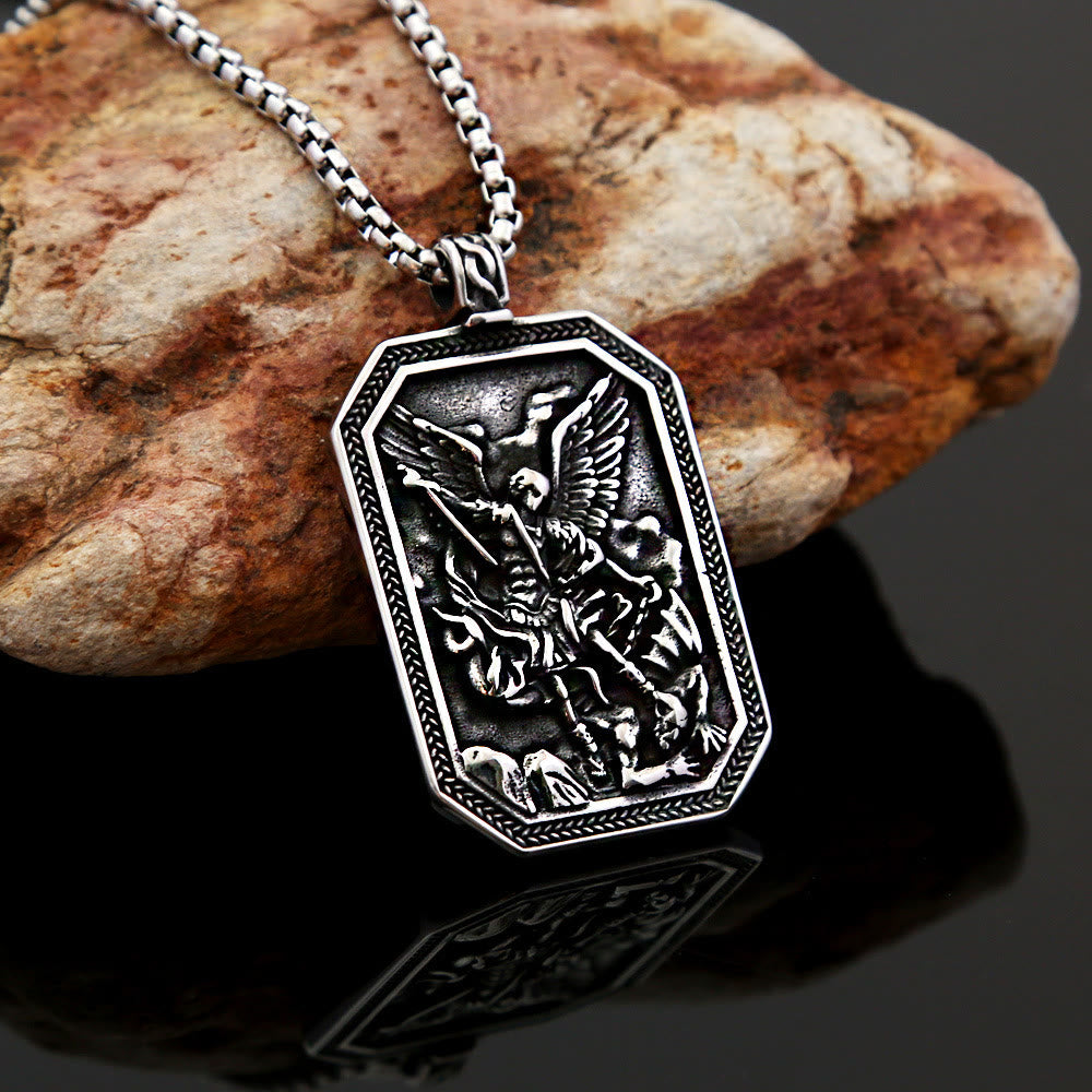 Christianartworkshop Classic Style St. Michael the Archangel Protection Stainless Steel Pendant Necklace - Metallic - image 1