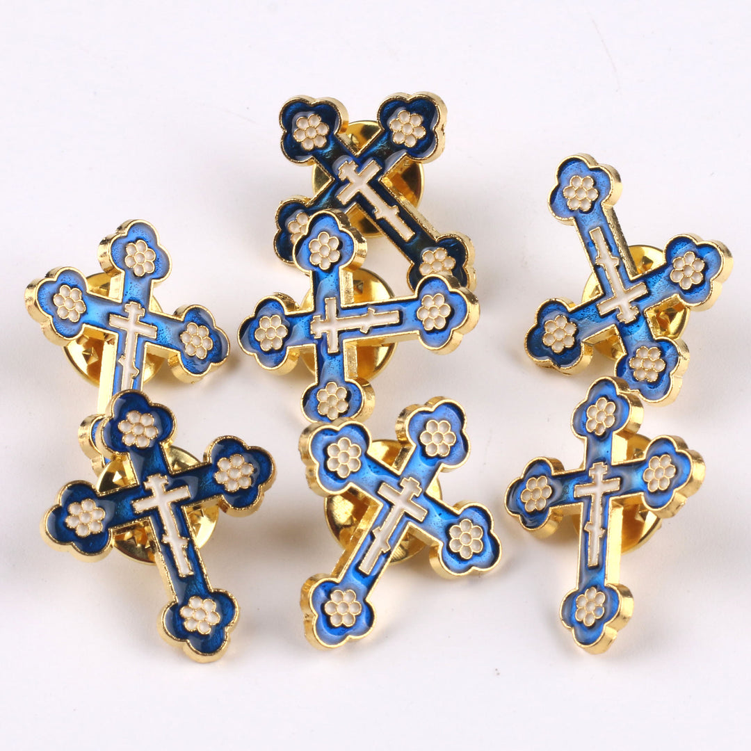 Christianartworkshop 4pcs/set Retro Style Croix de Pomander Cross Badge Anti-exposure Pin Religion Brooch