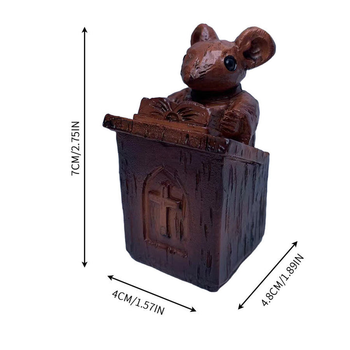 Christian Art Rustic Vintage Style Brown Resin Church Mice Stereoscopic Desktop Ornaments