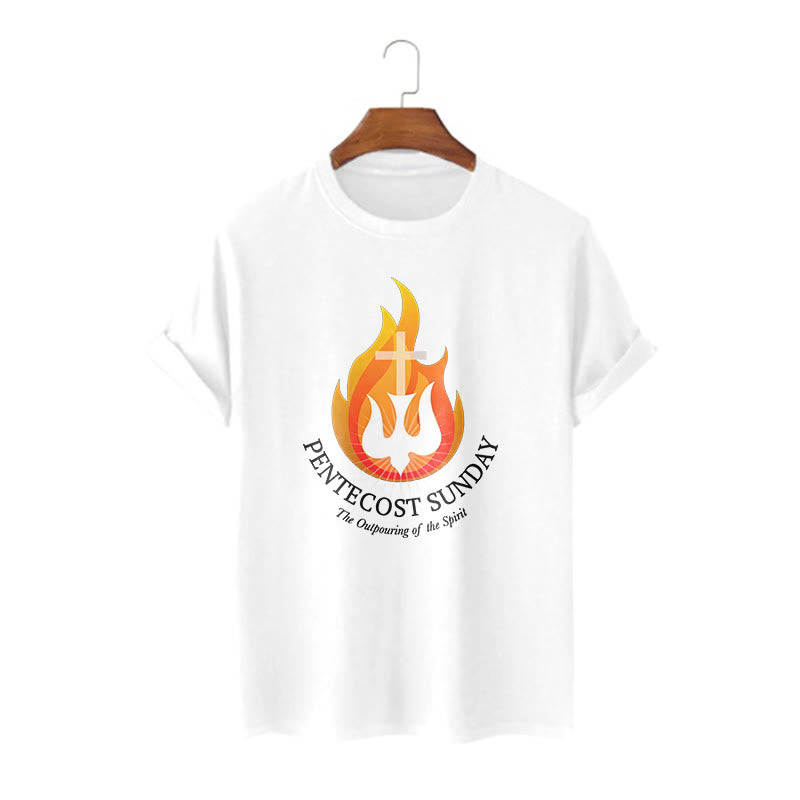 Christianartworkshop Classic Style Pentecost Sunday Outpouring of the Spirit Short Sleeve Washed T-shirt