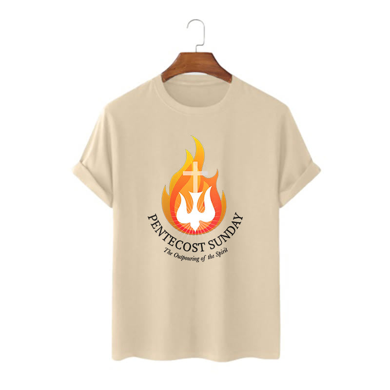 Christianartworkshop Classic Style Pentecost Sunday Outpouring of the Spirit Short Sleeve Washed T-shirt - Khaki - 2XL - image 5