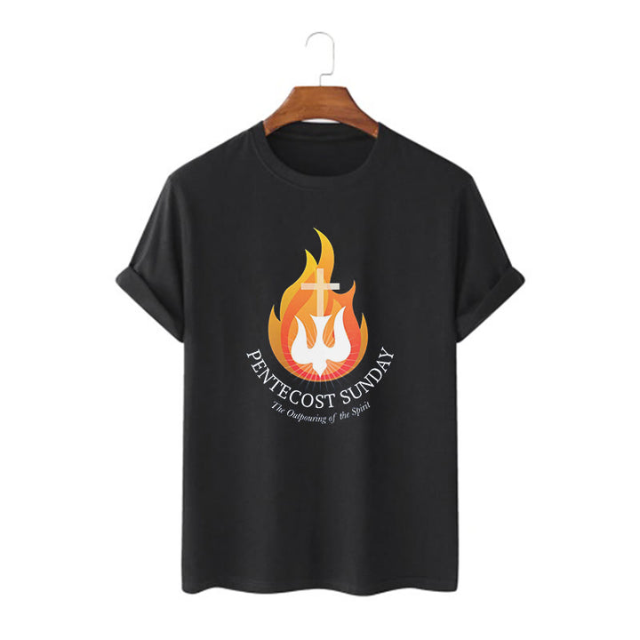 Christianartworkshop Classic Style Pentecost Sunday Outpouring of the Spirit Short Sleeve Washed T-shirt