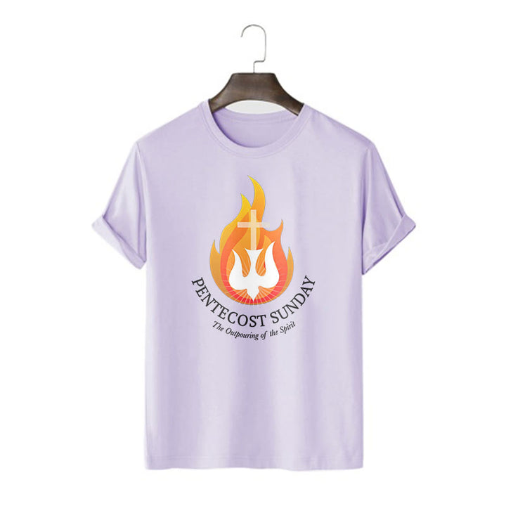 Christianartworkshop Classic Style Pentecost Sunday Outpouring of the Spirit Short Sleeve Washed T-shirt